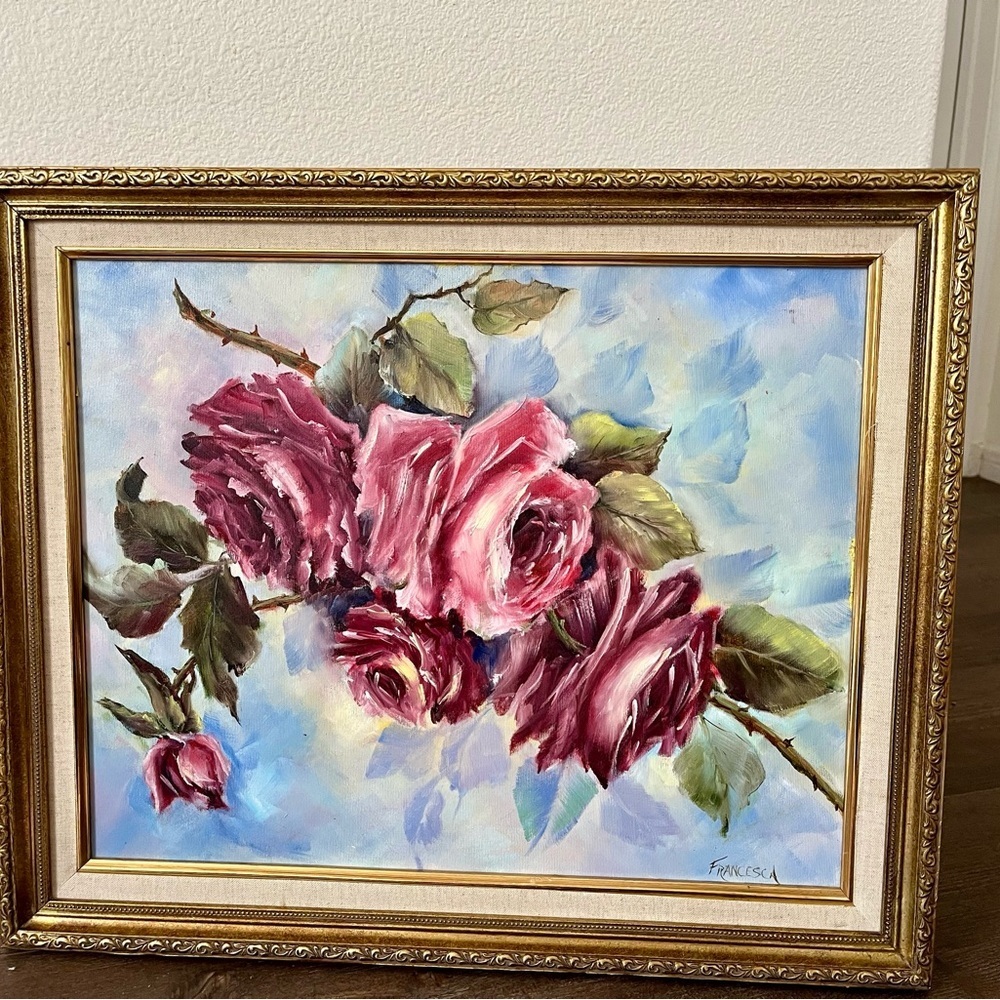 Elegant Floral Art Print with Gold Frame 20/23 inch